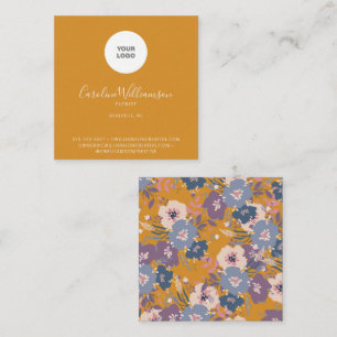 Carte De Visite Carré Logo de fleuriste floral jaune boho moderne