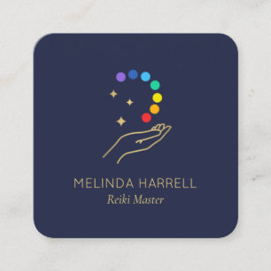 Carte De Visite Carré Logo de guérison Reiki, Massage Thérapie Bleu fonc
