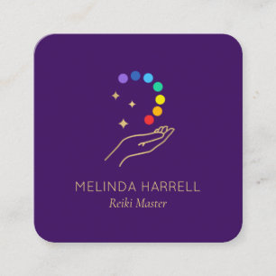 Carte De Visite Carré Logo De Guérison Reiki, Massage Violet Clair