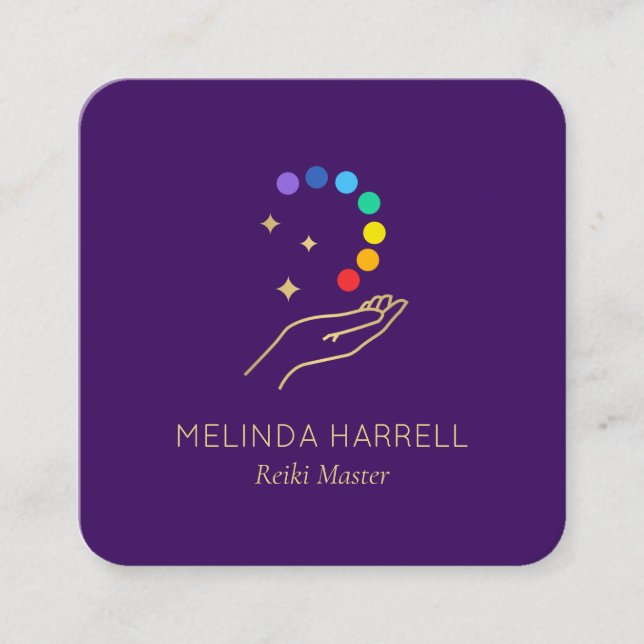 Carte De Visite Carré Logo De Guérison Reiki, Massage Violet Clair (Devant)