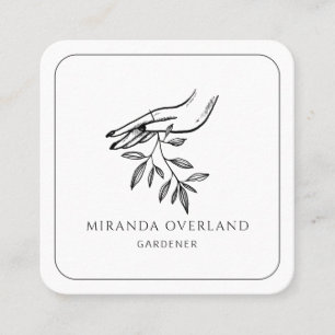 Carte De Visite Carré Logo De La Main Et De La Feuille Du Gardener