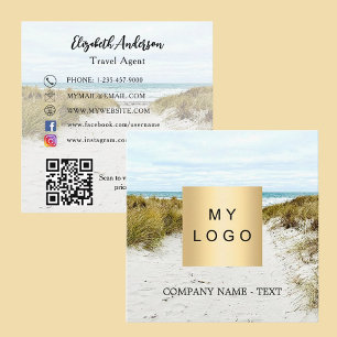 Carte De Visite Carré Logo de la photo de plage Code QR médias sociaux