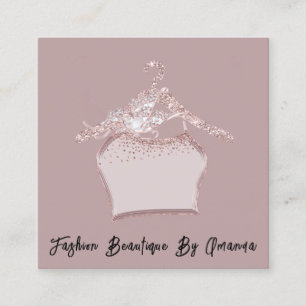 Carte De Visite Carré Logo de la robe de mode QR Code gris Rose Blush