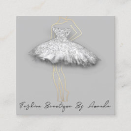 Carte De Visite Carré Logo de la robe de mode QR Code Silver Grey Or Cor