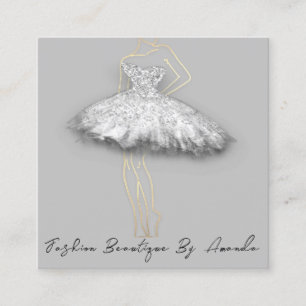 Carte De Visite Carré Logo de la robe de mode QR Code Silver Grey Or Cor