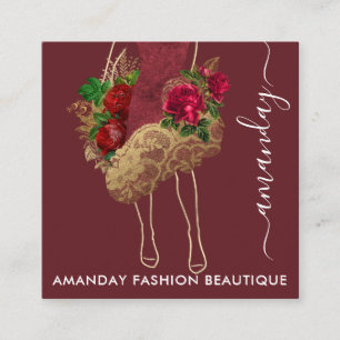 Carte De Visite Carré Logo de la robe rouge or QRCode Wreath Marsala