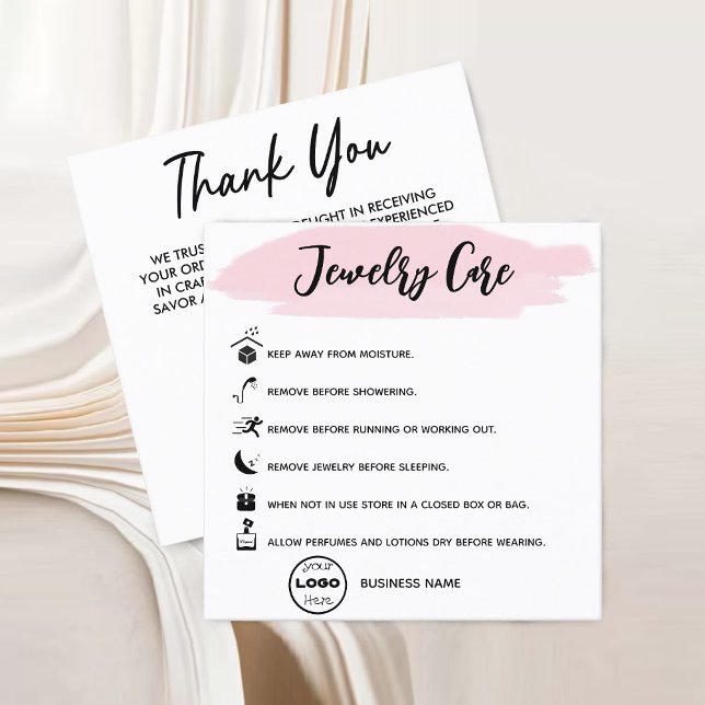 Carte De Visite Carré Logo de l'entreprise de Merci de joaillerie élégan (Stylish Jewelry Care Thank You Company Logo Business Card)