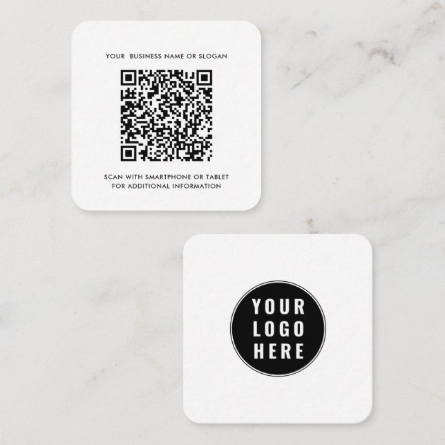 Carte De Visite Carré Logo de l'entreprise et code QR simple (Devant / Derrière)