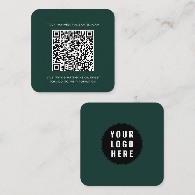 Carte De Visite Carré Logo de l'entreprise et QR Code Moderne (Devant / Derrière)