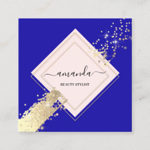 Carte De Visite Carré Logo de maquillage bleu Rose professionnel