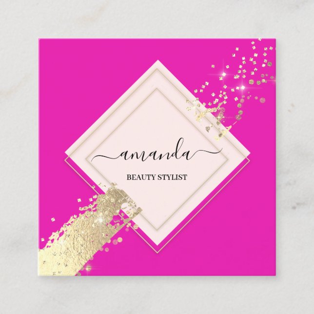Carte De Visite Carré Logo de maquillage rose Rose professionnel (Devant)