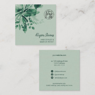 Carte De Visite Carré Logo de maquillage vert tropical