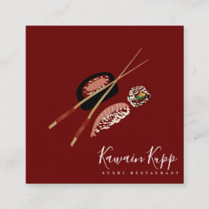 Carte De Visite Carré Logo de restaurant de baguettes de sushi avec bagu