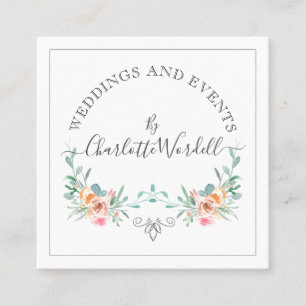 Carte De Visite Carré Logo de script Floral du planificateur d'événement