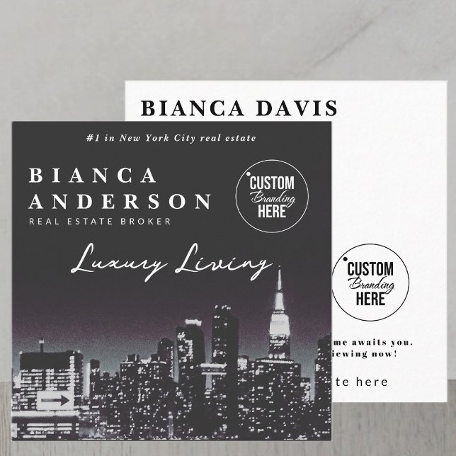 Carte De Visite Carré Logo d'entreprise immobilier de luxe Photo QR Code (real estate logo photo business card)