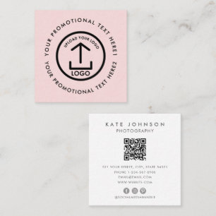 Carte De Visite Carré Logo d'entreprise moderne Scannable QR Code rose p
