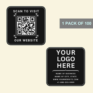 Carte De Visite Carré Logo d'entreprise personnalisé & Code QR   Noir Mo
