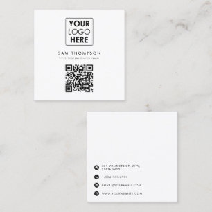 Carte De Visite Carré Logo d'entreprise QR Code moderne Simple Blanc