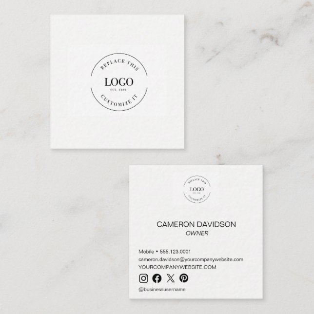 Carte De Visite Carré Logo d'entreprise simple et personnalisé Titre de  (Devant / Derrière)
