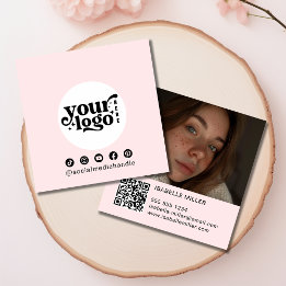 Carte De Visite Carré Logo des médias sociaux modernes Photo QR Pink