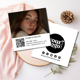 Carte De Visite Carré Logo des médias sociaux modernes Photo QR White
