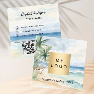 Carte De Visite Carré Logo des palmiers de plage tropicaux code QR