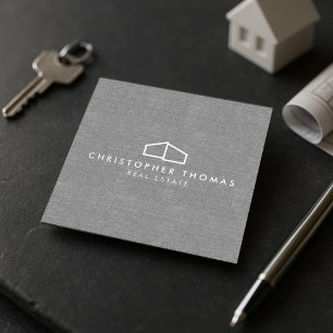 Carte De Visite Carré Logo d'habitation moderne Immobilier, Realtor Gris