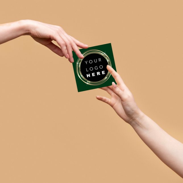 Carte De Visite Carré Logo du code QR en ligne de la boutique cadre Gold (QR Code Logo Online Shop Frame Gold Green Square Business Card)