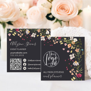 Carte De Visite Carré Logo du planificateur d'événements floraux Grey Bo