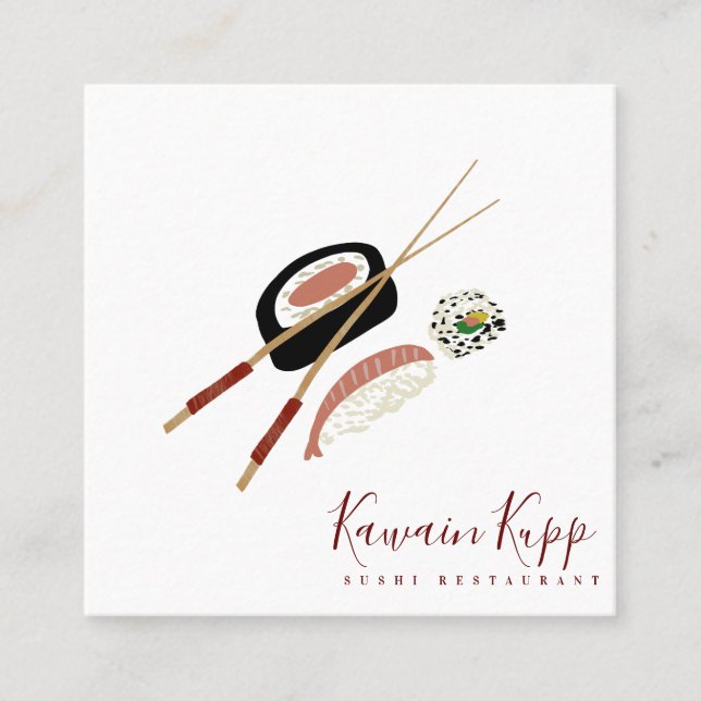 Carte De Visite Carré Logo du restaurant Sushi Rolls Chopstick Burgandy (Devant)