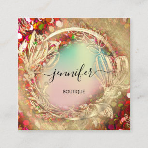 Carte De Visite Carré Logo du Rose holographique Red Qr Code