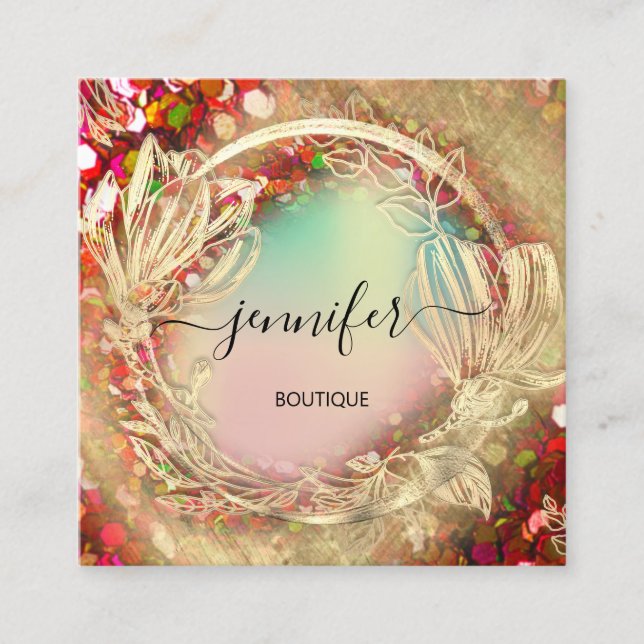 Carte De Visite Carré Logo du Rose holographique Red Qr Code (Devant)