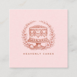 Carte De Visite Carré Logo Élégant de Boulangerie de Gâteaux Rose Pâle