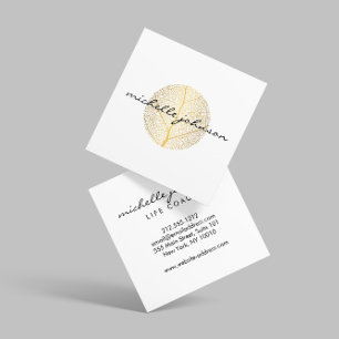 Carte De Visite Carré Logo Elegant Gold Leaf sur Blanc