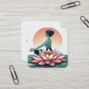 Carte De Visite Carré Logo élégant Lotus Flower Yoga
