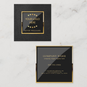 Carte De Visite Carré Logo en cuir noir de luxe Faux Business
