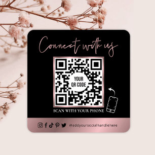 Carte De Visite Carré Logo en or noir et Rose pour balayage de code QR