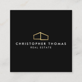 Carte De Visite Carré Logo Faux Gold sur Black