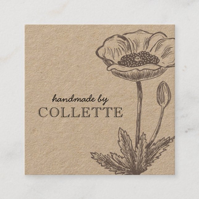 Carte De Visite Carré Logo Fleur artisanal Kraft (Devant)