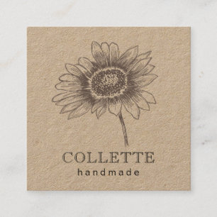 Carte De Visite Carré Logo Fleur artisanal Kraft