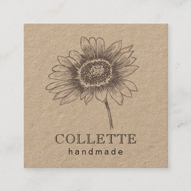 Carte De Visite Carré Logo Fleur artisanal Kraft (Devant)
