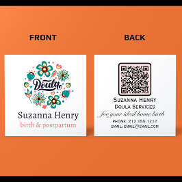 Carte De Visite Carré Logo Floral rose Doula Birth Postpartum