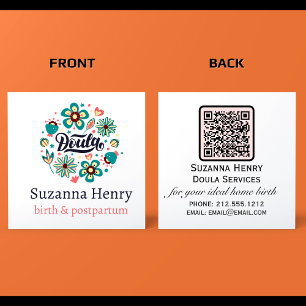 Carte De Visite Carré Logo Floral rose Doula Birth Postpartum