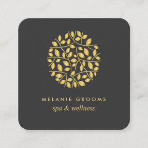Carte De Visite Carré Logo Gold feuilles  yoga massage spa bien-être