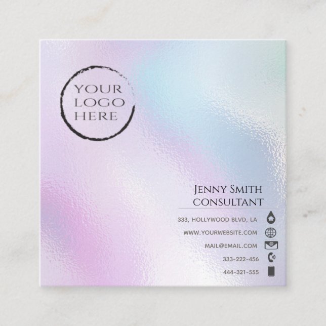 Carte De Visite Carré Logo holographique professionnel simple et minimal (Devant)