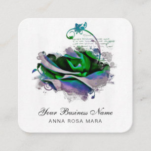 Carte De Visite Carré *~ Logo Lavande QR - Fleur Florale Rose Turquoise