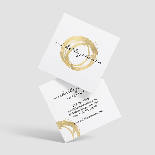 Carte De Visite Carré Logo Luxe Faux Gold Peint Cercle Designer (Créateur téléchargé)
