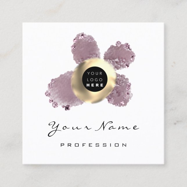 Carte De Visite Carré Logo maquillage Artiste cheveux ongles Rose floral (Devant)
