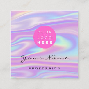 Carte De Visite Carré Logo maquillage ongle floral Holographe rose