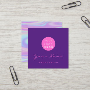 Carte De Visite Carré Logo Maquillage ongle floral Holographe violet
